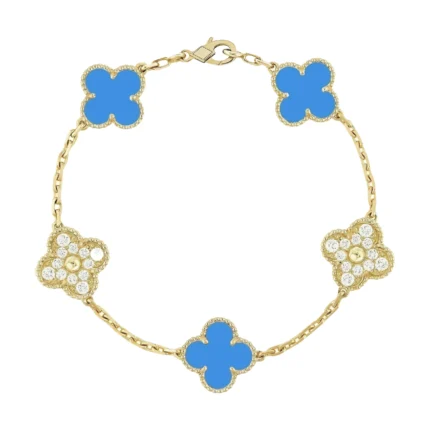 [Van Cleef Arpels]CLOVER 5 MOTIF BLUE CHALCEDONY DIAMOND GOLD BRACELET