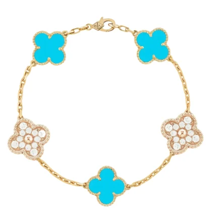 [Van Cleef Arpels]CLOVER 5 MOTIF TURQUOISE DIAMOND GOLD BRACELET