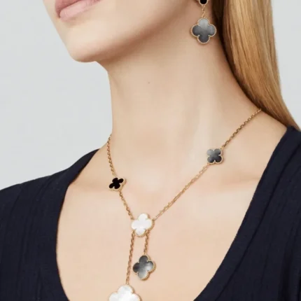 [Van Cleef Arpels]CLOVER 3 MOTIF MOP ONYX DARK MOP PINK GOLD EARRINGS