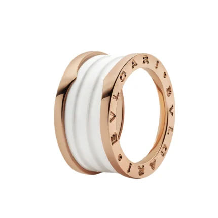 [Bulgari]ZERO 1 FOUR-BAND LOOPS AND WHITE CERAMIC SPIRAL PINK GOLD RING