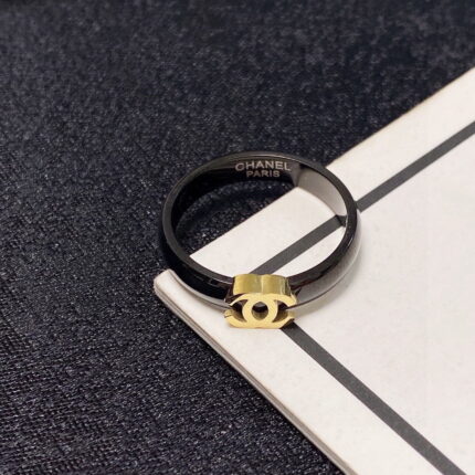 Chanel Letter double C stainless steel black color preserving series modeling ring size: 6-7-8